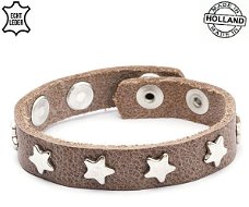 Lederen armband Brown met ster studs