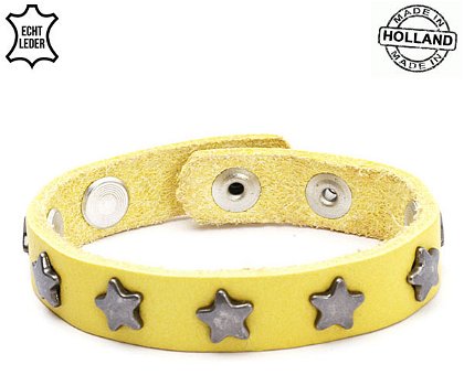 Lederen armband YELLOW met zilvergrijze ster studs - 0