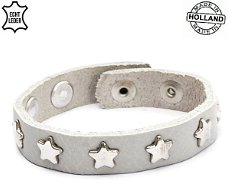 Lederen armband GREY met lichte ster studs