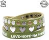 Lederen armband GREEN met tekst love hope happiness - 0 - Thumbnail