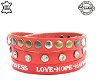 Lederen armband RED met tekst love hope happiness en ronde studs - 0 - Thumbnail