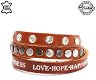 Lederen armband BROWN met tekst love hope happiness en ronde studs - 0 - Thumbnail