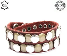 Lederen armband BROWN met ronde studs