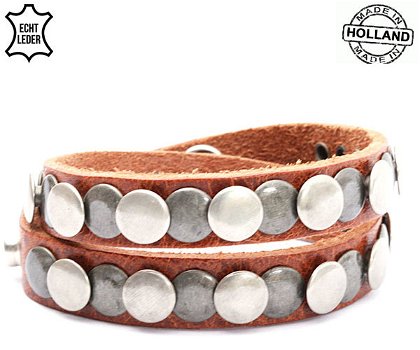 Lederen armband HAZELBROWN unisex met ronde studs - 0