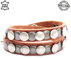 Lederen armband HAZELBROWN unisex met ronde studs