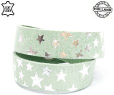 Lederen armband GREEN breed met sterren