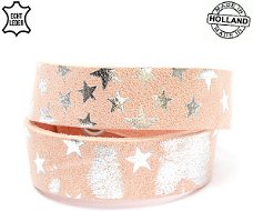 Lederen armband PINK breed met sterren