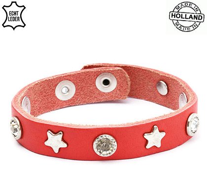Lederen armband RED met ster en ronde studs - 0