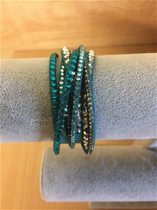 Wikkelarmband petrol met strass