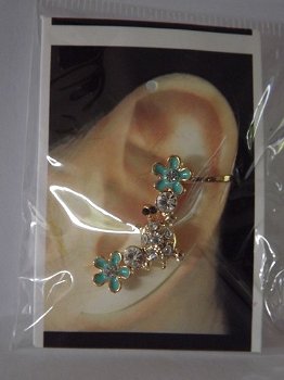 Earcuff aqua bloem strass - 0