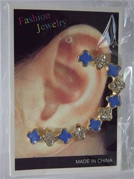 Earcuff bloem strass blauw - 0