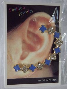 Earcuff bloem strass blauw