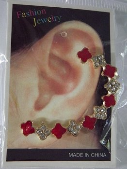 Earcuff bloem strass rood - 0