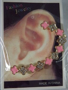 Earcuff bloem strass rose