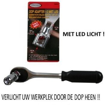 Dop adapter met ledlicht verlicht uw werkplek door de dop heen (wordt geleverd zonder ratel) - 0