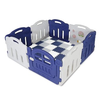 Kunststof Grondbox - Babypark - Blauw/wit - 8 grote panelen van 78 cm - 0