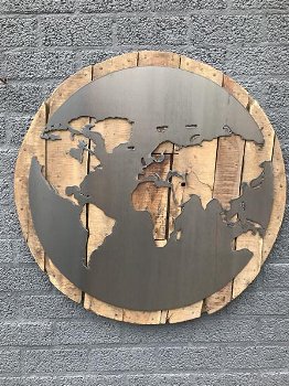 muurdecoratie , de wereld , hout en metaal - 1