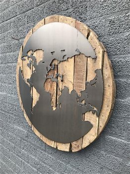 muurdecoratie , de wereld , hout en metaal - 2