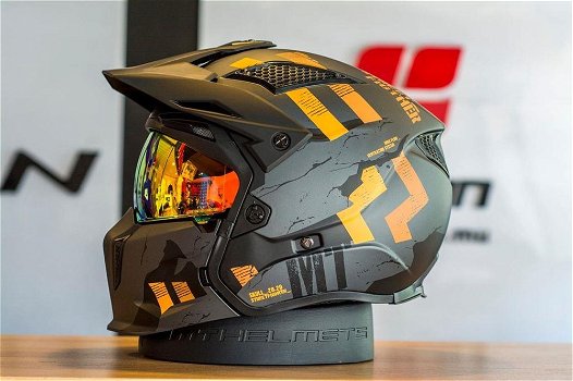 HELM MT STREETFIGHTER SV SKULL ORANJE ZWART L NEW - 0