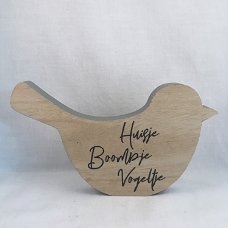Decoratie vogel tekstbord (hout) Huisje, boompje, vogeltje