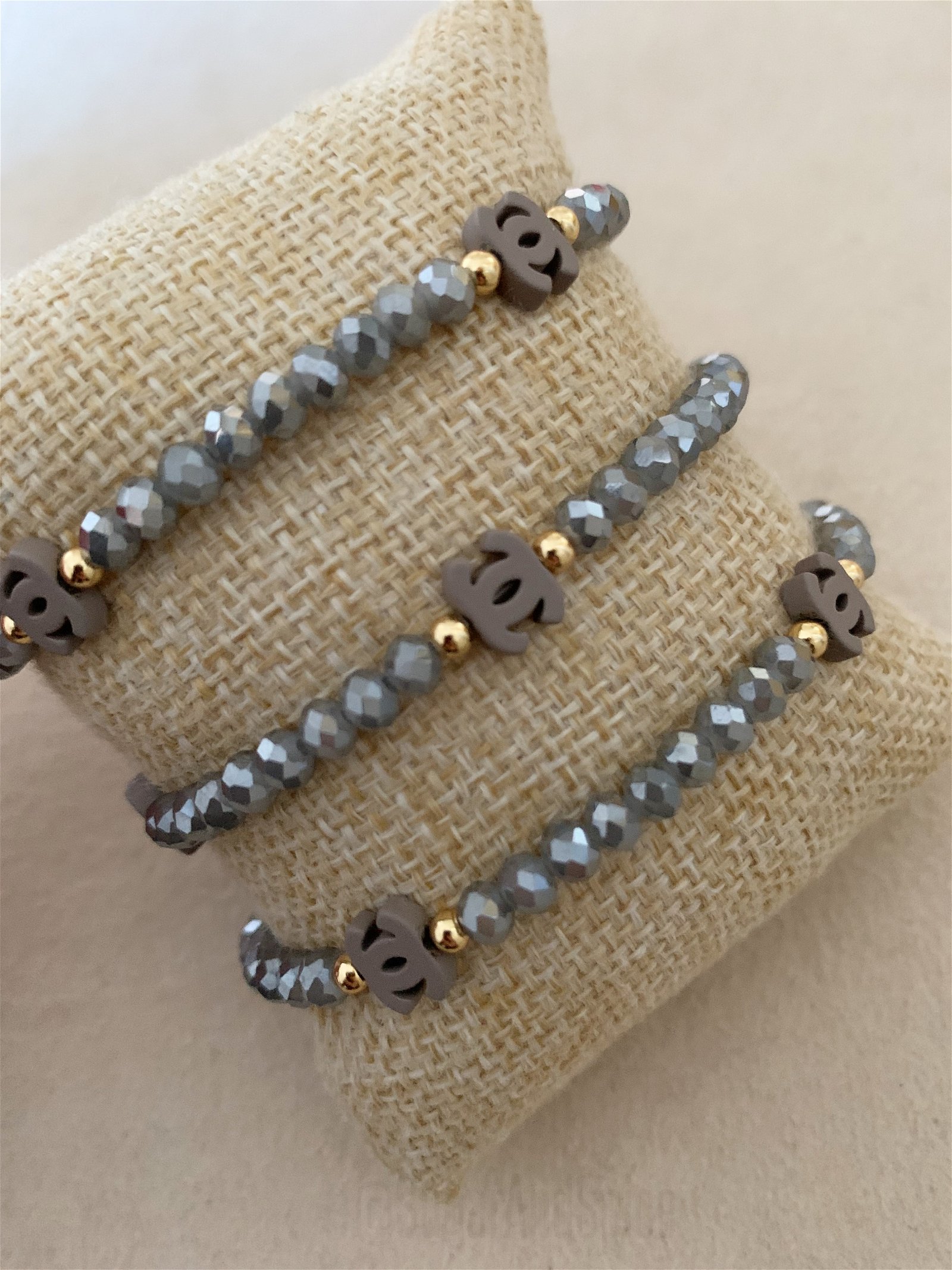 Taupe kralen armband met geslepen kralen coco goud ibiza rvs - nr. 1