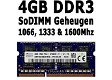 4GB DDR3 SoDIMM Laptop Geheugen | 1066-1600Mhz | PC & Apple - 1 - Thumbnail