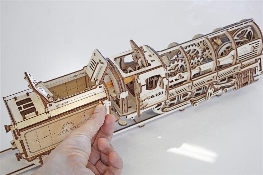 Houten bouwpakket Ugears trein stoom locomotief 31 cm - Afbeelding 2