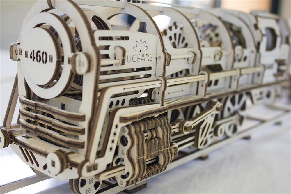 Houten bouwpakket Ugears trein stoom locomotief 31 cm - Afbeelding 3