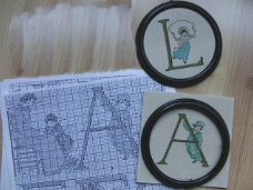 Borduur patronen: Oud Hollands alfabet met spelende kinderen