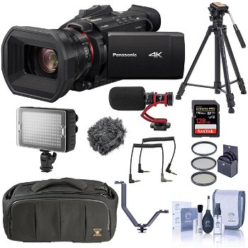 Panasonic HC-X1500 4K Pro Camcorder, Bundle with Takama 66 3 Section Video Tripod with Fluid Head - 0