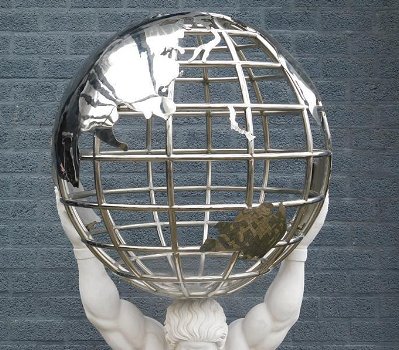 marmeren sculptuur ,atlas met de wereld bol - 3