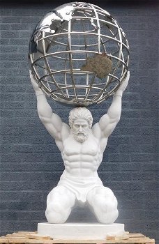 marmeren sculptuur ,atlas met de wereld bol - 4