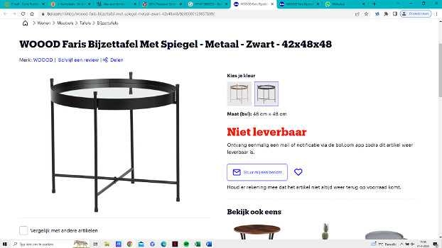 WOOOD Faris Bijzettafel Met Spiegel - Metaal - Zwart - 42x48x48 - 1