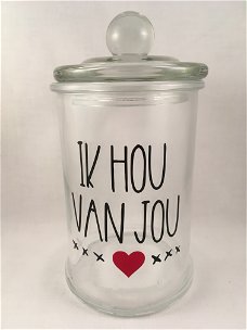 Valentijnsdag cadeau Snoeppot met quote Ik hou van jou