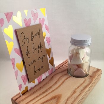 Valentijnsdag houten standaard & quote kaart & flesje adv 1 - 2