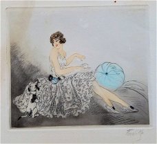 ets Ferville art deco Vrouw met hondje