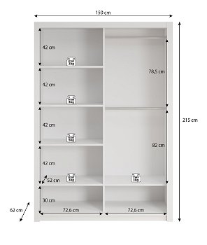 VOORRAAD Mat witte zweefdeur kledingkast met spiegels Vasto 150 cm MONTAGE MOGELIJK - 3