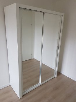 VOORRAAD Mat witte kledingkast met spiegels Vasto 150 cm MONTAGE 80,- NIEUW - 0