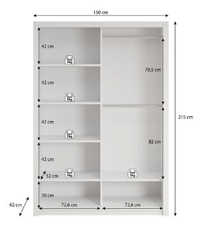 NIEUW Zweefdeur kledingkast Bobo 150 mat wit Incl. legplanken, roedes NU 499,- MONTAGE MOGELIJK - 6