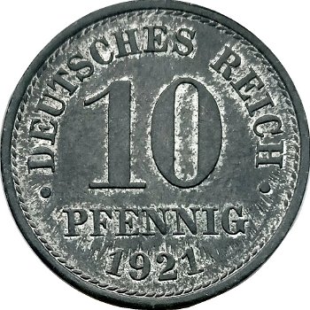 Duitsland 10 pfennig 1917,1918,1919,1920,1921 - 0