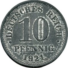 Duitsland 10 pfennig 1917,1918,1919,1920,1921