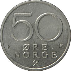 Noorwegen 50 öre 1974,1975,1976,1977,1978,1979,1980,1981,1983,1988,1992,1996