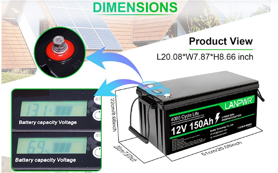 LANPWR LiFePO4 Battery Pack 12V 150Ah 1920Wh - 1