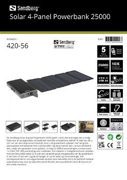 Solar 4-Panel Powerbank 25000 voor alle merken smartphone - 6