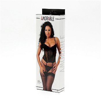 RIMBA - CAMISOLE MET G-STRING EN KOUSEN - ZWART - 2