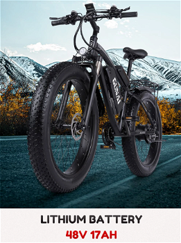 GUNAI MX02S Electric Bicycle 26*4.0 Inch Fat Tires 1000W 48V - 1