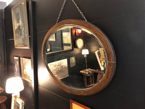 Grote Antieke Ovale Spiegel. - 0