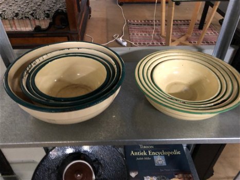 2 Sets Emaille schalen Crème met Groen 2X !! - 0