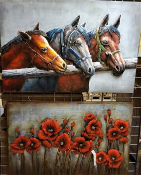 3D schilderij metaal paarden - 0