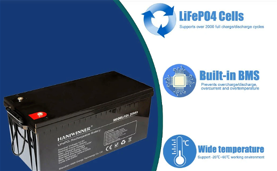HANIWINNER HD009-12 12.8V 200Ah LiFePO4 Lithium Battery - 3